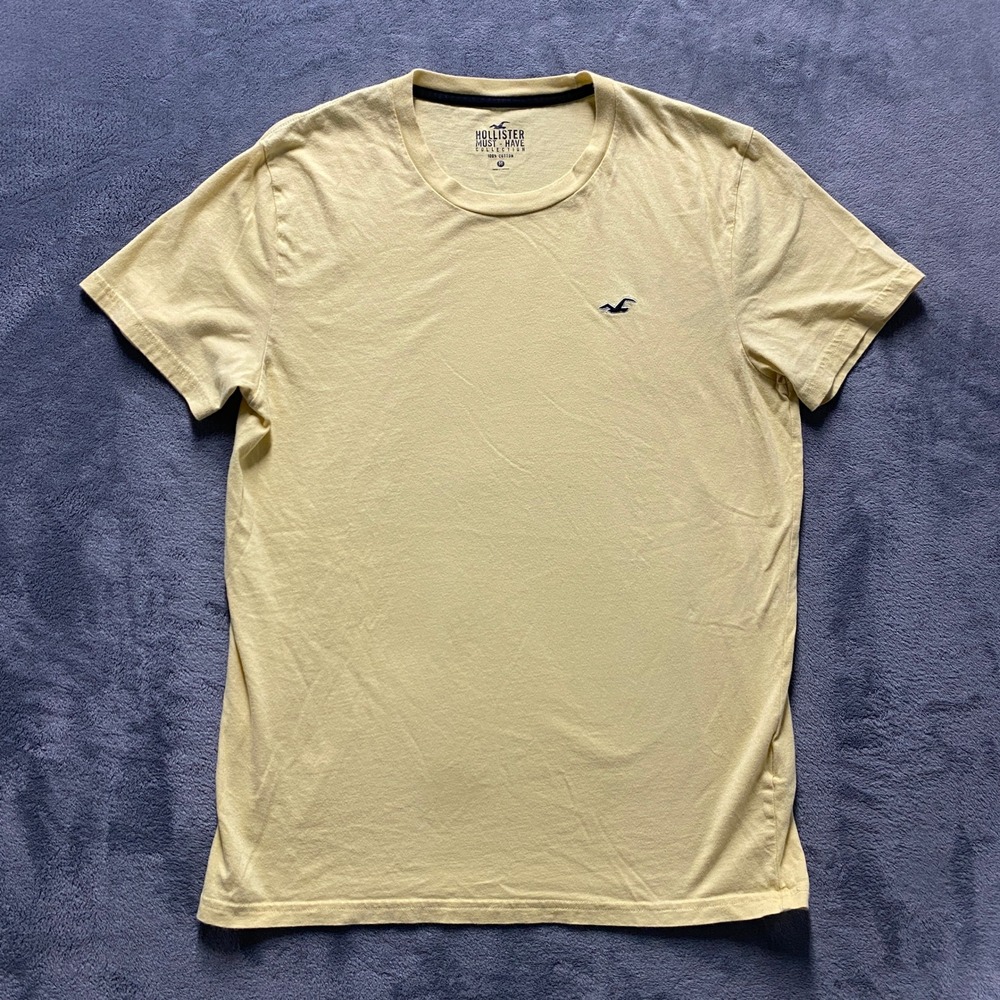 Hollister T-Shirt Mens Medium Yellow‎ Excellent Must-Have Collection Embroidered